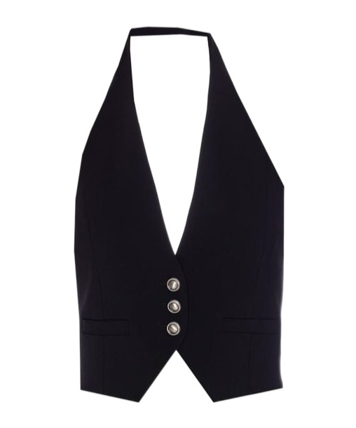 Pinko Crop V-neck Halterneck Sleeveless Tailored Vest In Blue