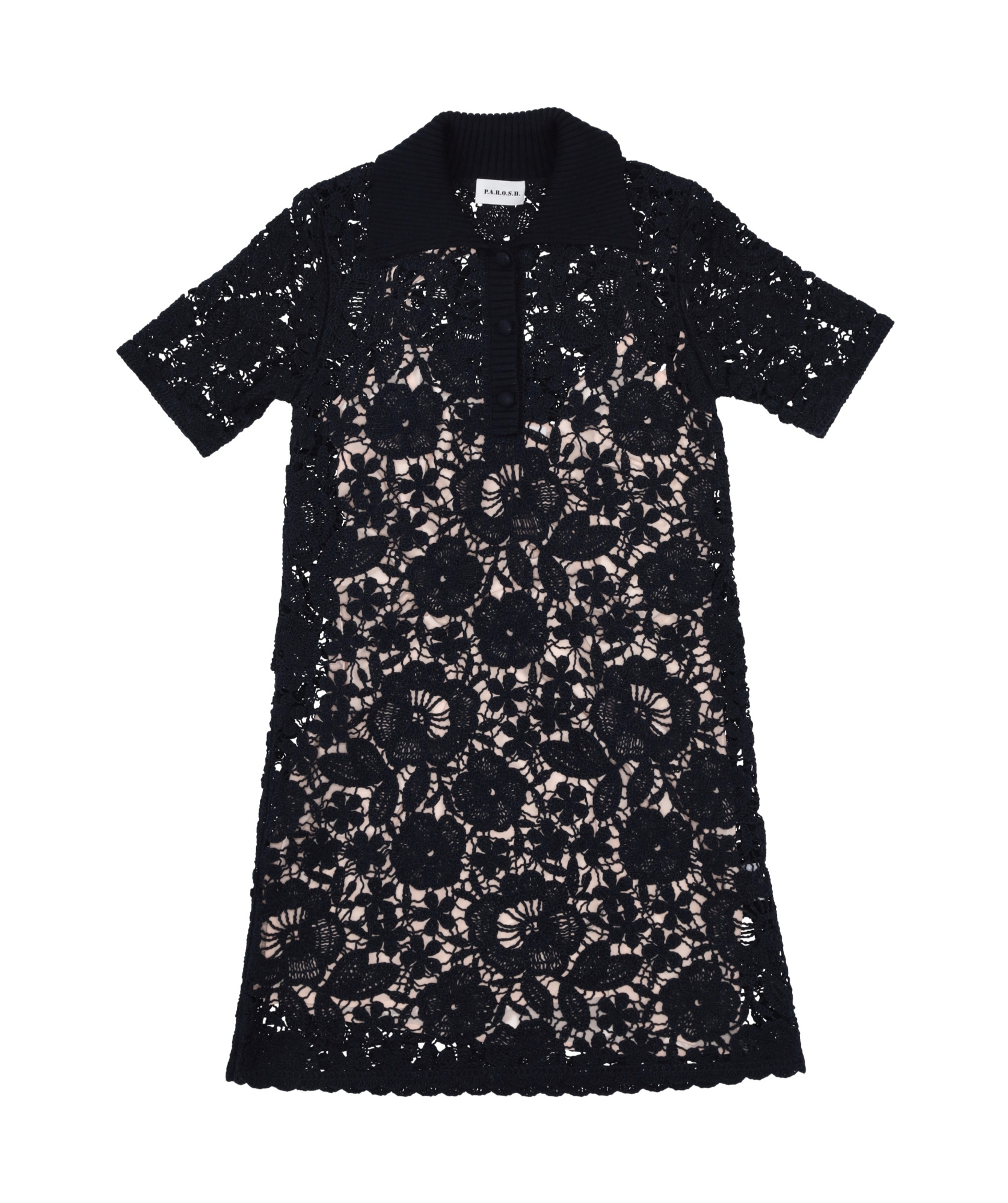 P.a.r.o.s.h Floral-lace Detailing Mini Dress In Dark Blue