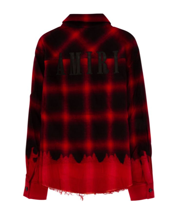 Amiri Distressed Plaid Check Cotton Shirt In Brown