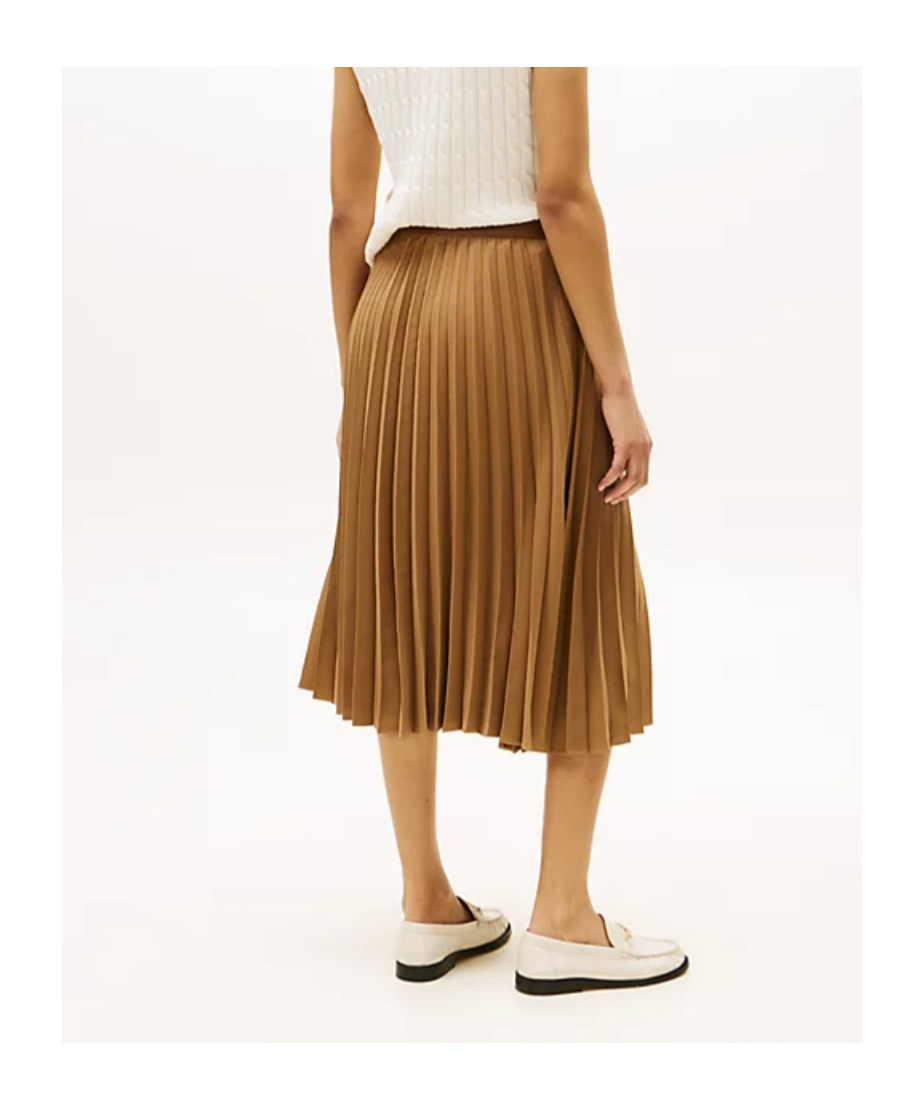 Tommy Hilfiger Logo Waistband Pleated Midi Skirt In Brown
