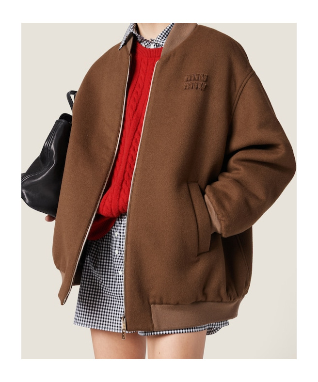 Miu Miu Long-sleeved Wool Casual Jacket In Brown