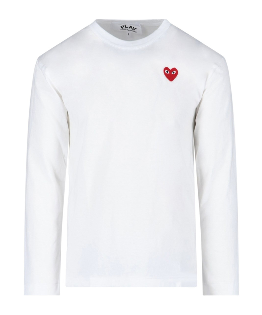 Comme Des Garçons Play White Heart Patch Long Sleeve T-shirt In White