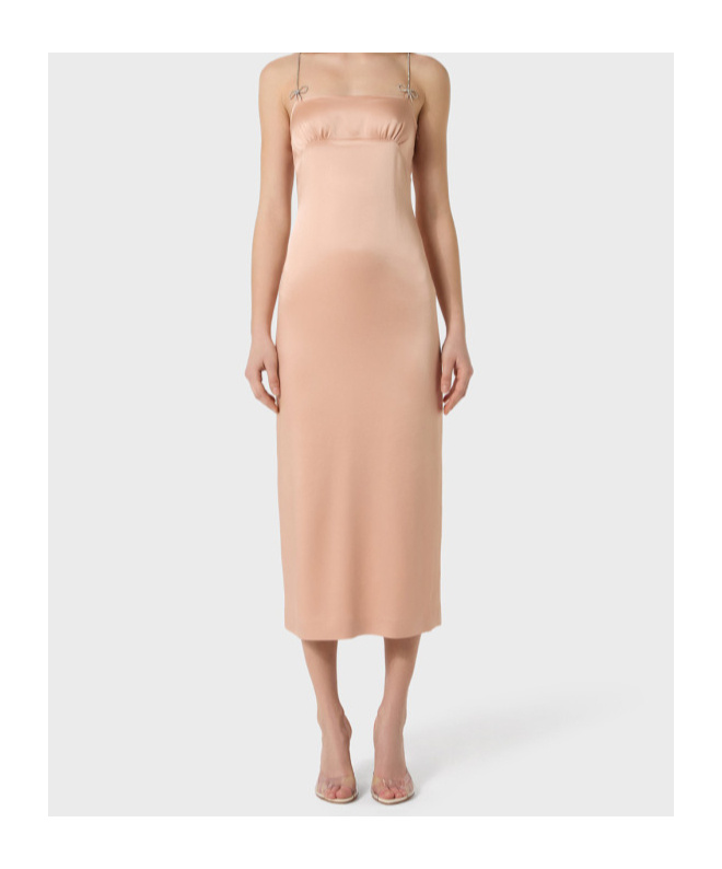 Blumarine Pink Satin Rhinestone Midi Dress In Nude
