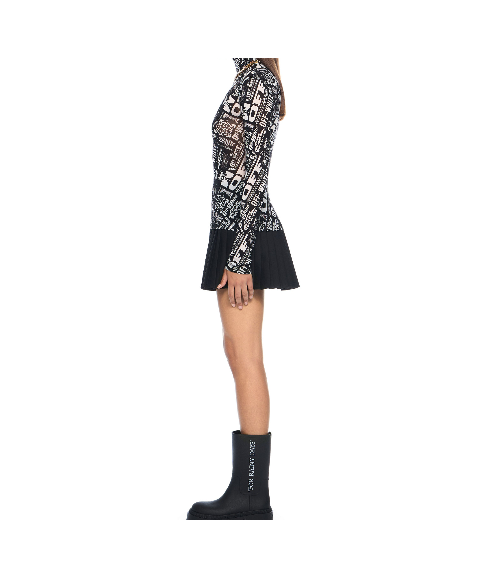 Off-white Multilogo Mesh Long Sleeve Turtle Neck Top In Black