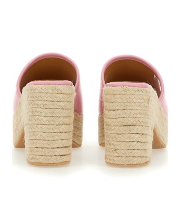 Moschino Pink Leather Sandal With Jute-wrapped Platform In Nude