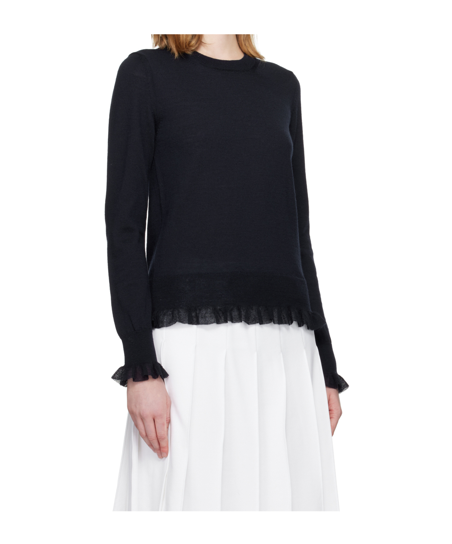 Comme Des Garçons Navy Ruffled Sweater In Black