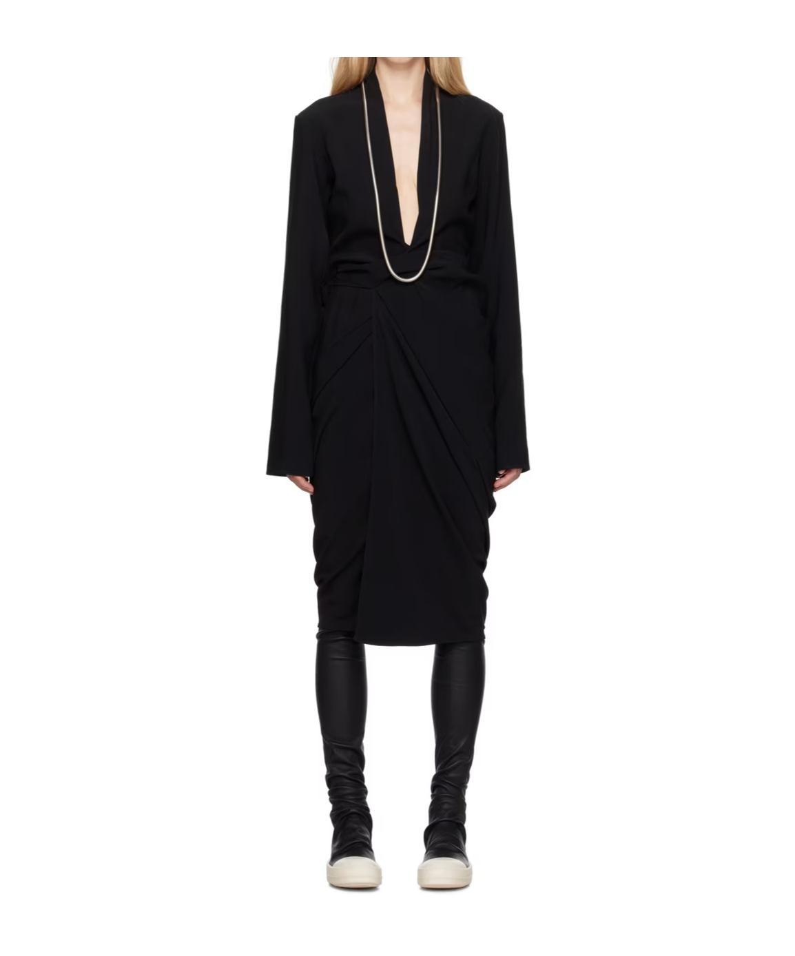 Rick Owens Black Porterville Wrap Midi Dress In Black