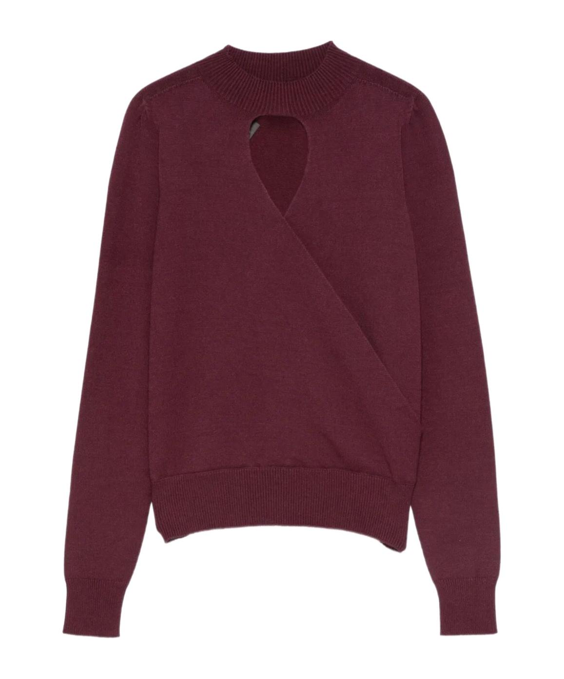 Twinset Twin-set Burgundy Knit Sweater With Keyhole Neck And Ribbed Hem In Neutral