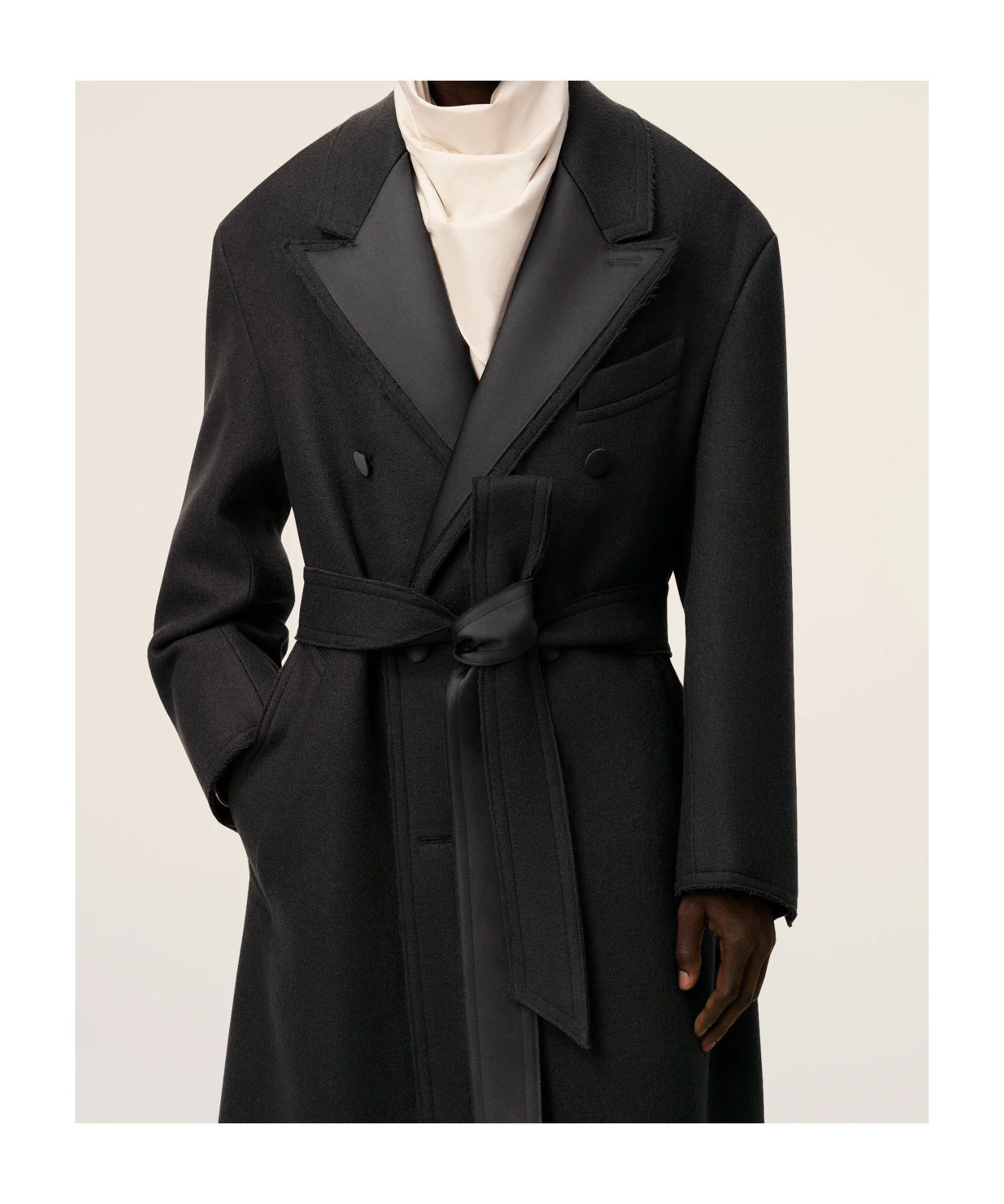 Ami Alexandre Mattiussi Black Wool Smocking Double Breasted Long Coat Grey In Black