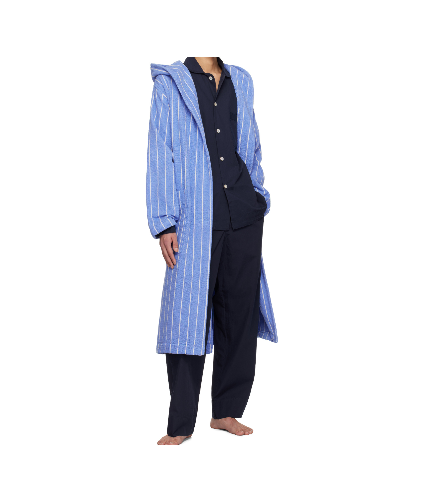Tekla Terry Hooded Bathrobe In Blue