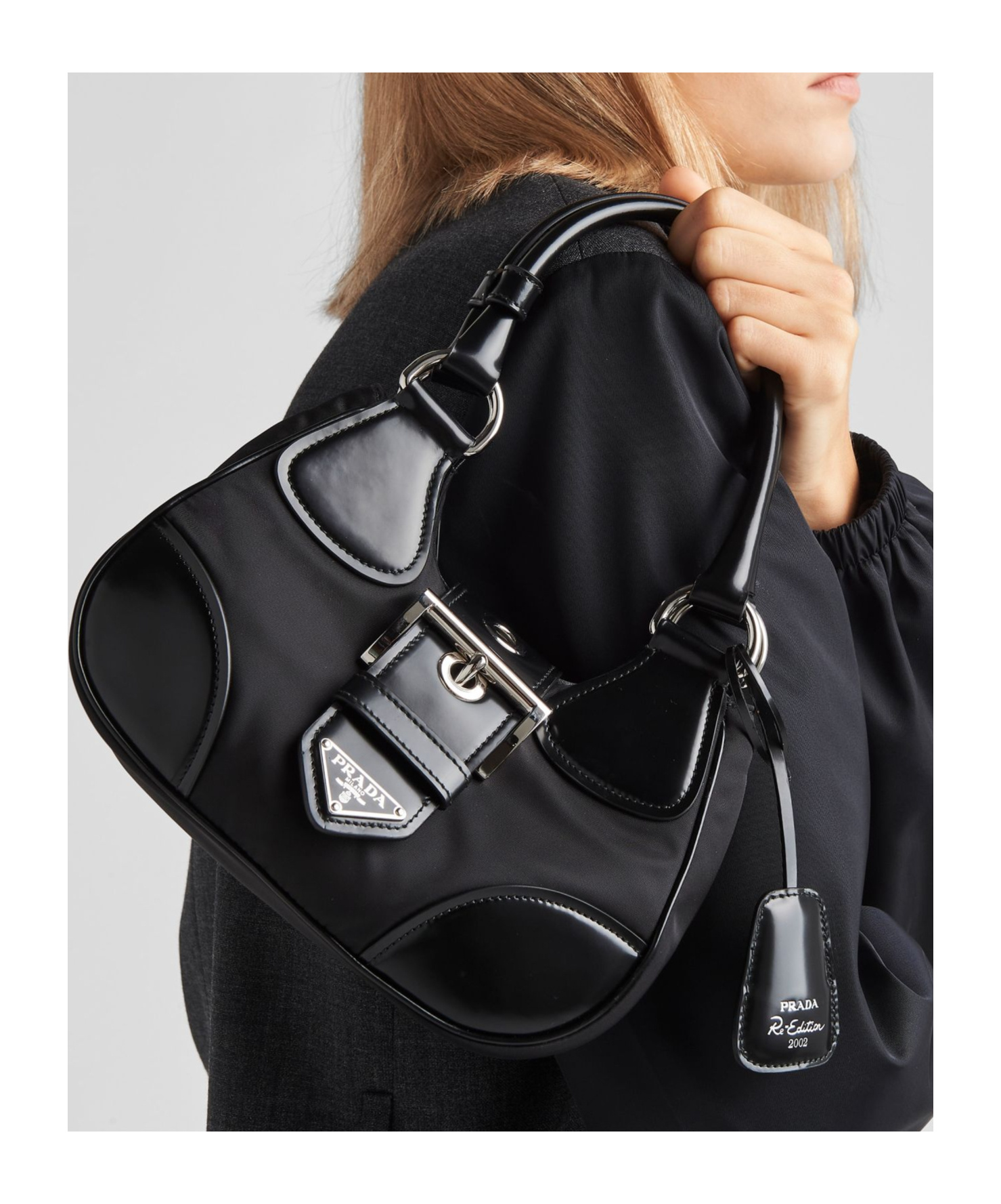 Prada Moon Padded Nappa-leather Mini Bag In Black