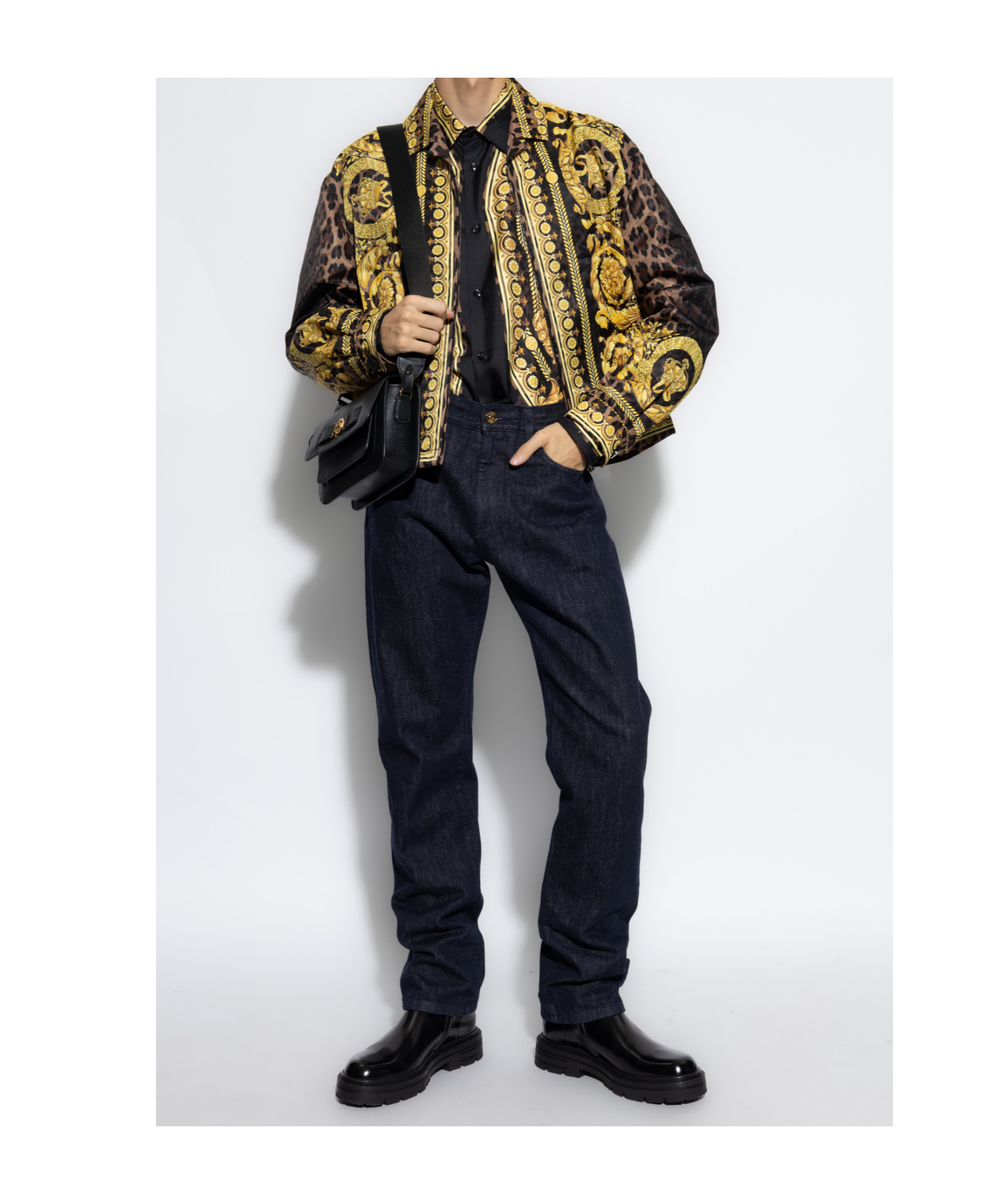 Versace Collar Straight Hem Leopard Print Blazer In Multicolor