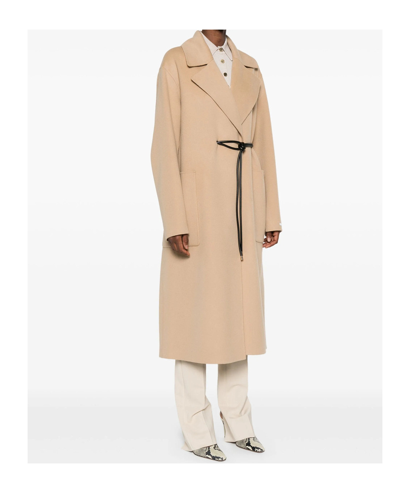 Sportmax Long Length Belted Coat With Notched Lapels In Nude