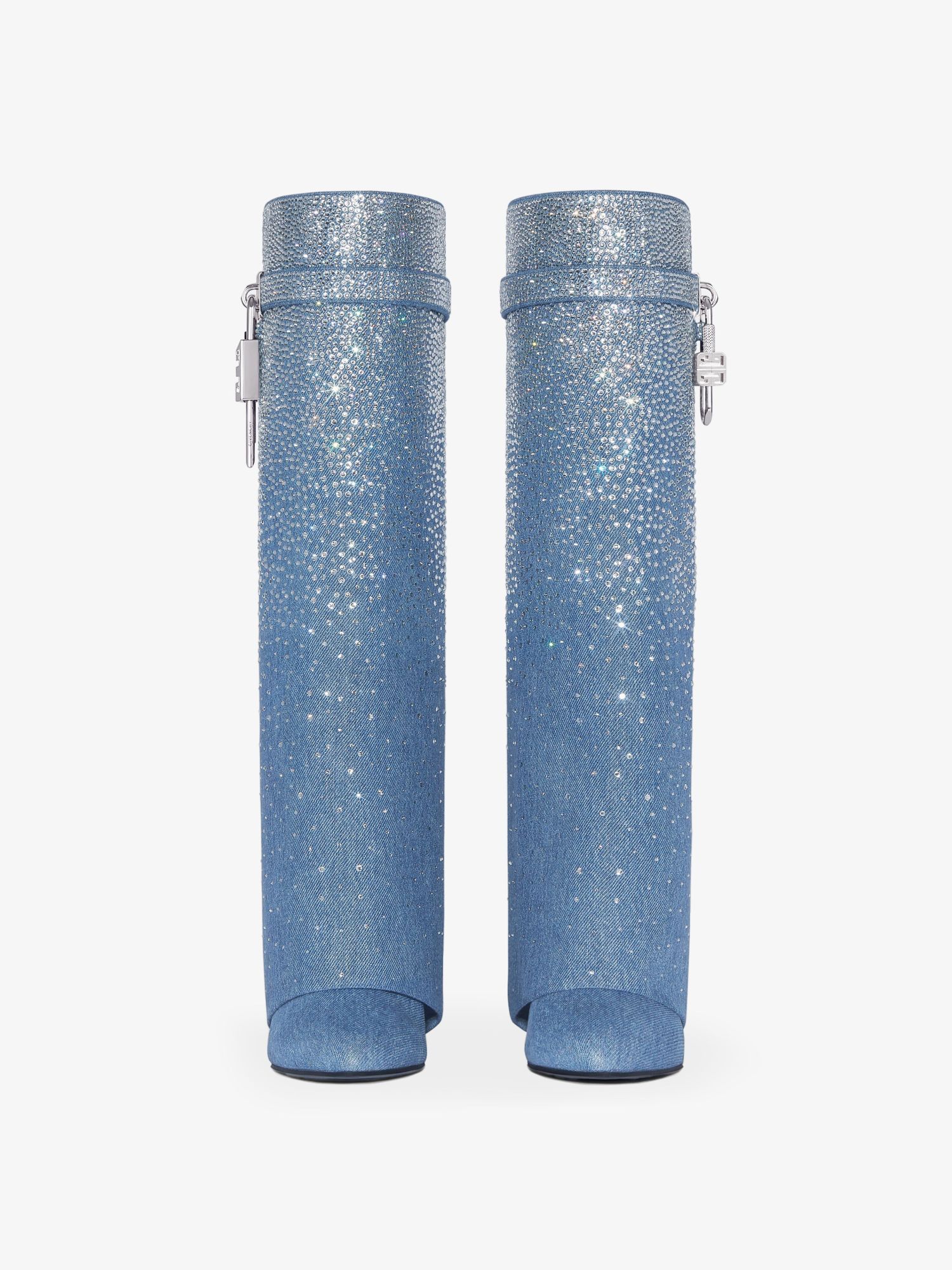 Shop Givenchy Shark Lock Boots In Denim With Strass In Medium Blue