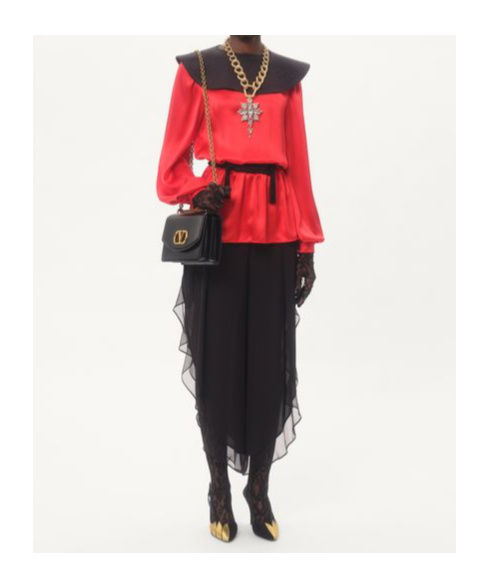 Shop Valentino Double Satin Top In Bright Orange/black