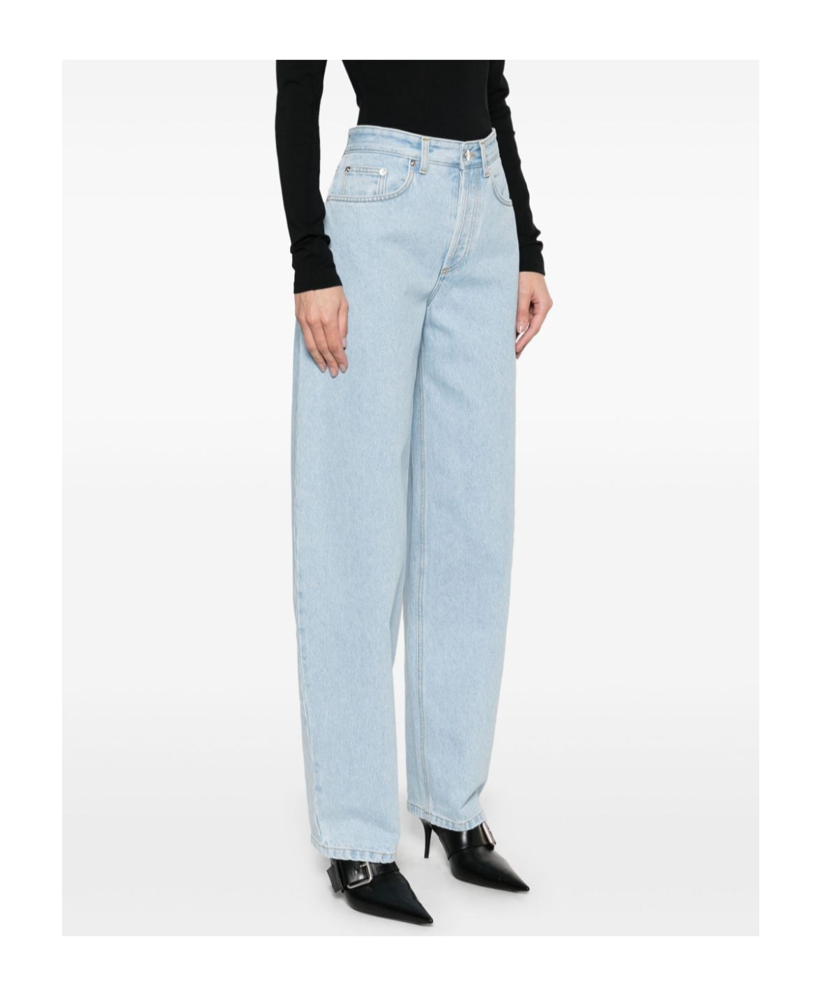 Mugler Lace-up Wide Leg Jeans In Blue