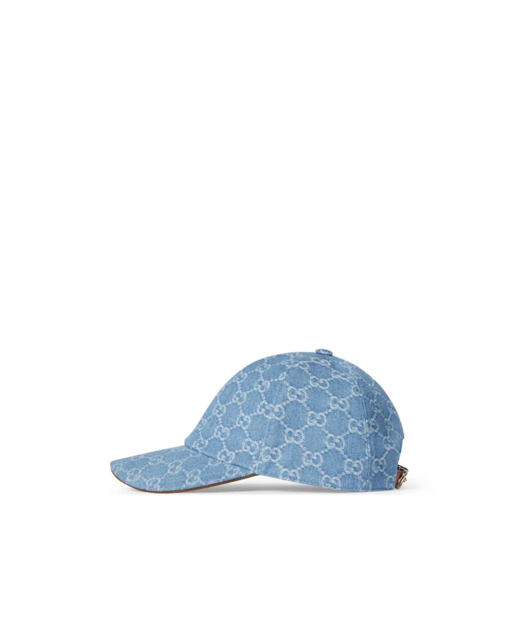 Gucci Gg Denim Baseball Hat With Horsebit In Blue
