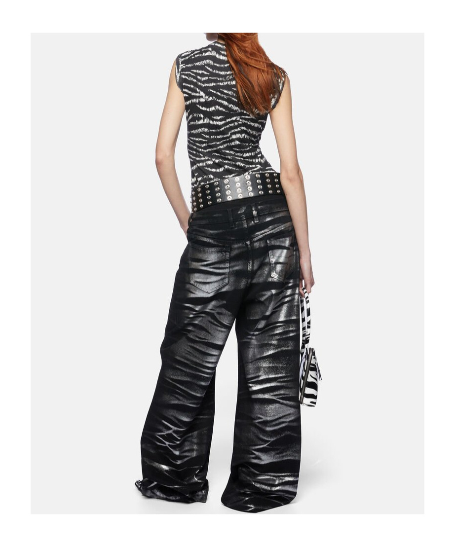 Attico Reese Zebra Print Cotton Tank Top In Black
