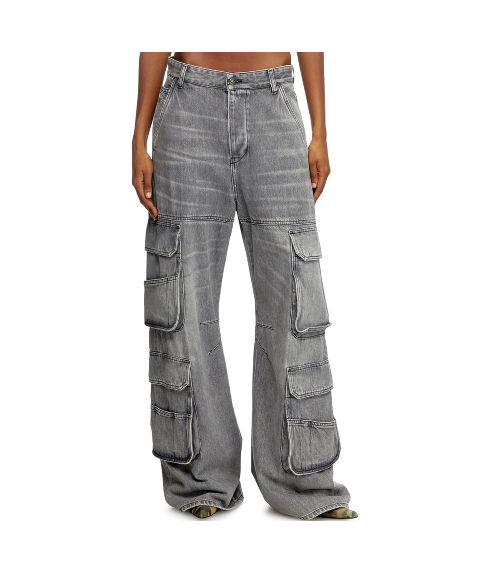 Diesel D-sire-cargo-d Grey Cargo Jeans With Low-rise Waist In Gray
