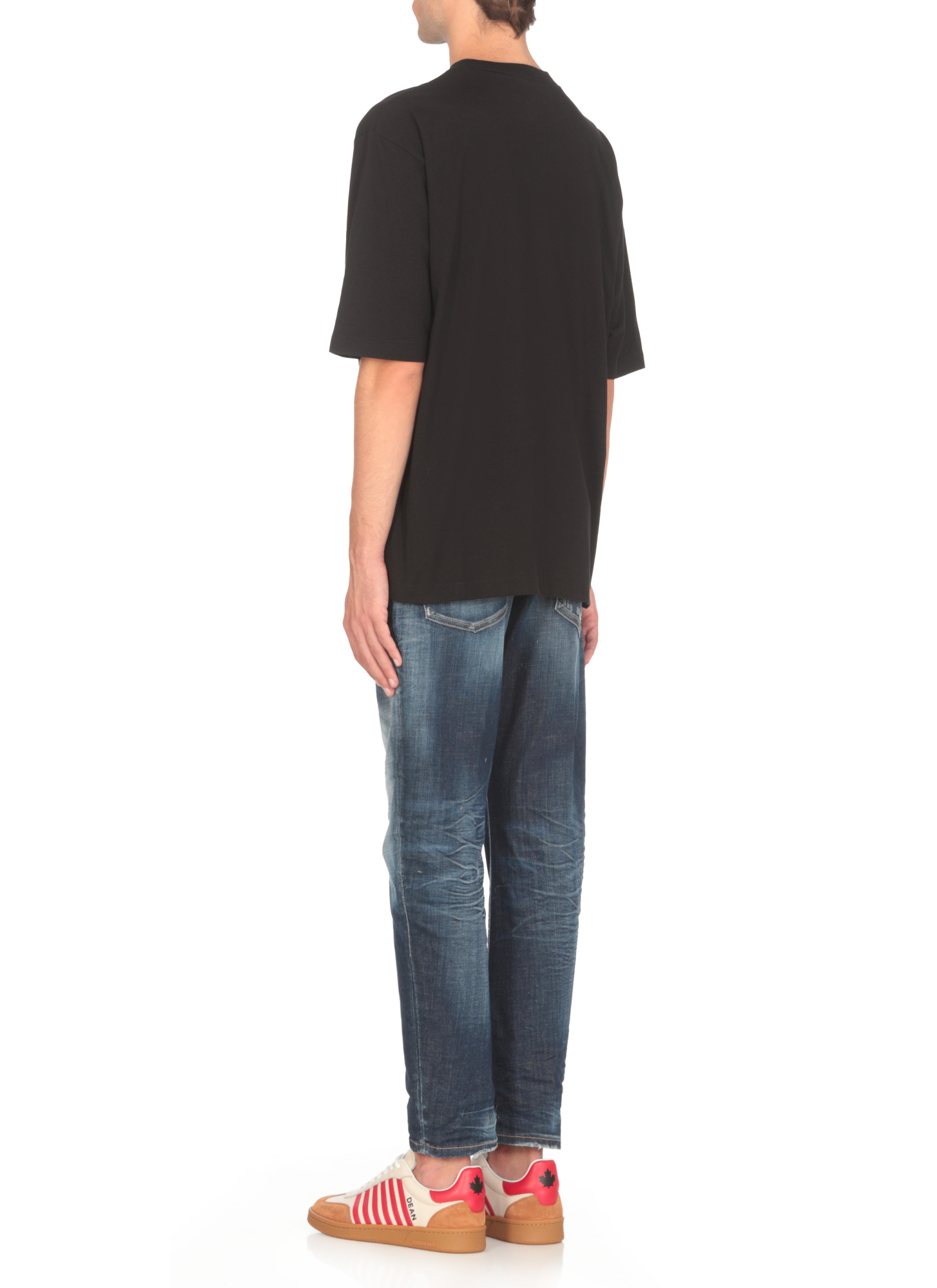 Dsquared2 Black Crewneck T-shirt With Maxi Logo Print On The Front In Cotton Man In Black