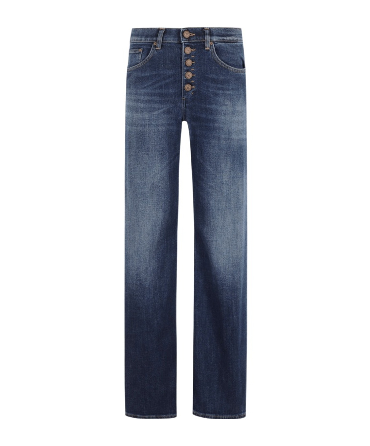 Dondup Medium Blue Straight-leg Jeans With Button Closure In Blue