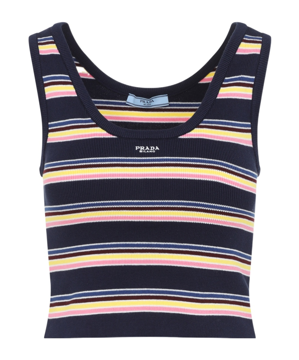 Prada Fitted Scoop Neck Top With Vibrant Striped Pattern In Blue