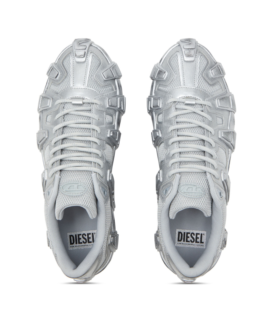 Diesel S-d-griffe-metallic Sneakers In Mesh And Pu In Silver