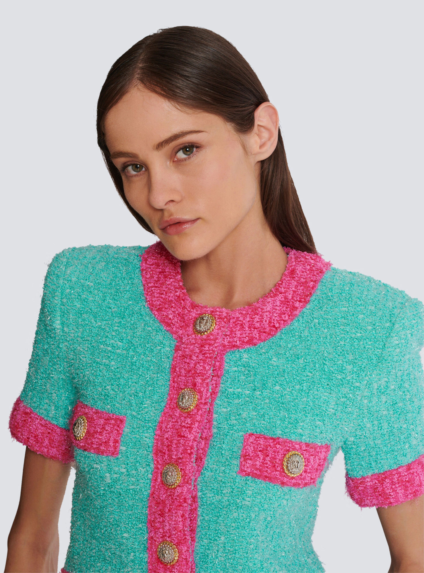 Balmain Short-sleeved Sweater In Green