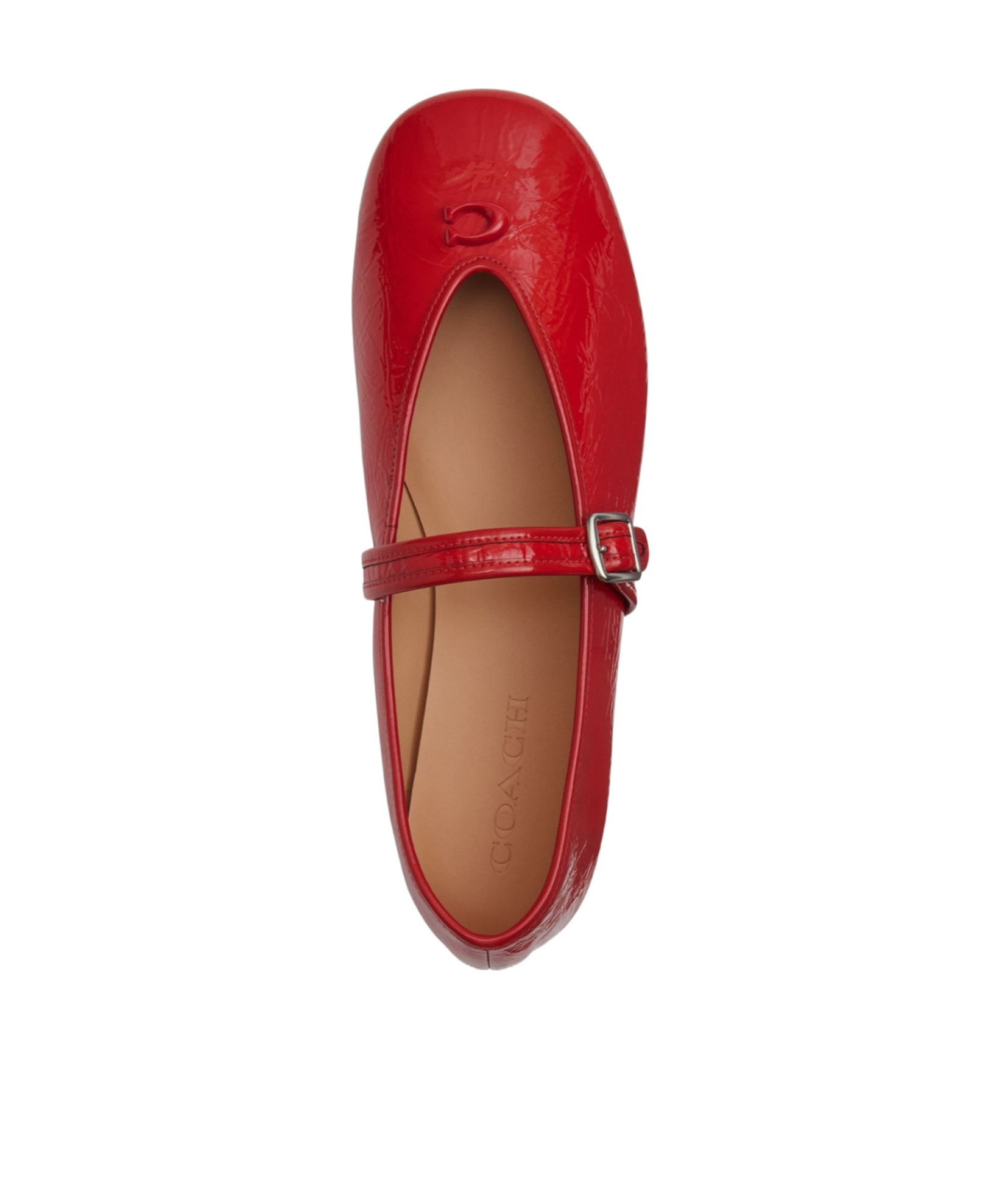 Coach Buckle-strap Patent Leather Ballet Flats In Red