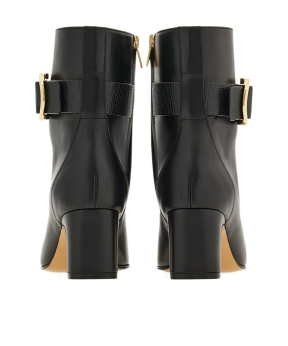 Ferragamo Gancini Ornament Mid Heel Ankle Boot In Black