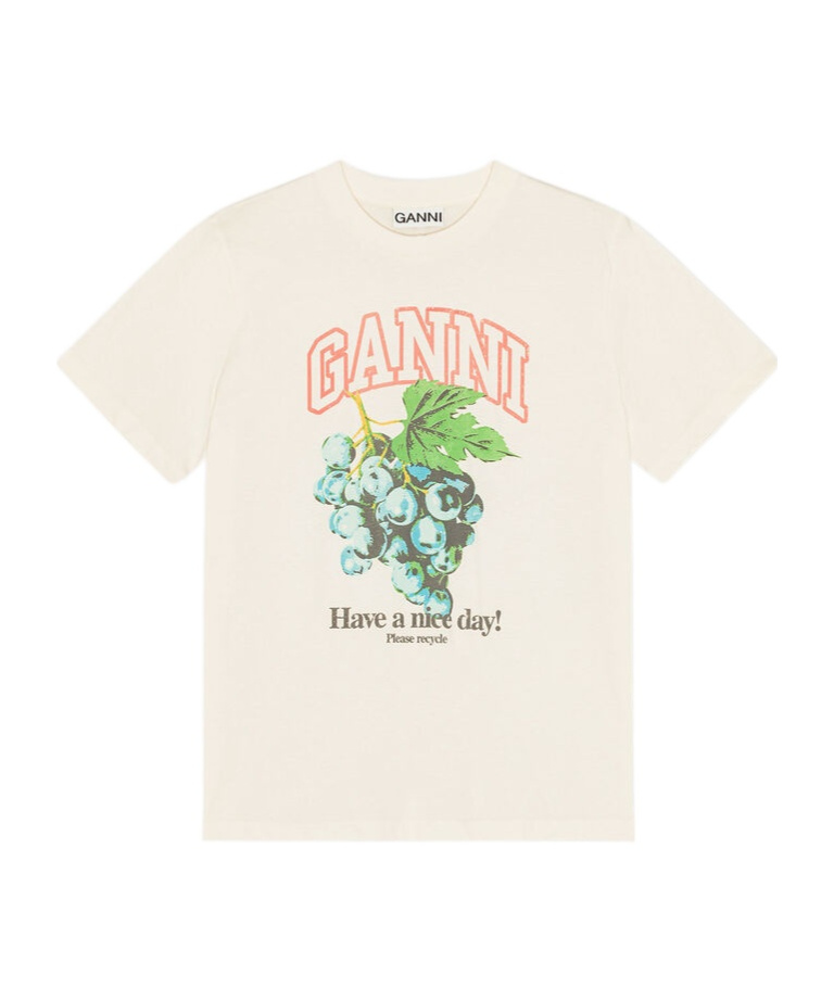Ganni Grape Print Crew Neck Short Sleeve Top