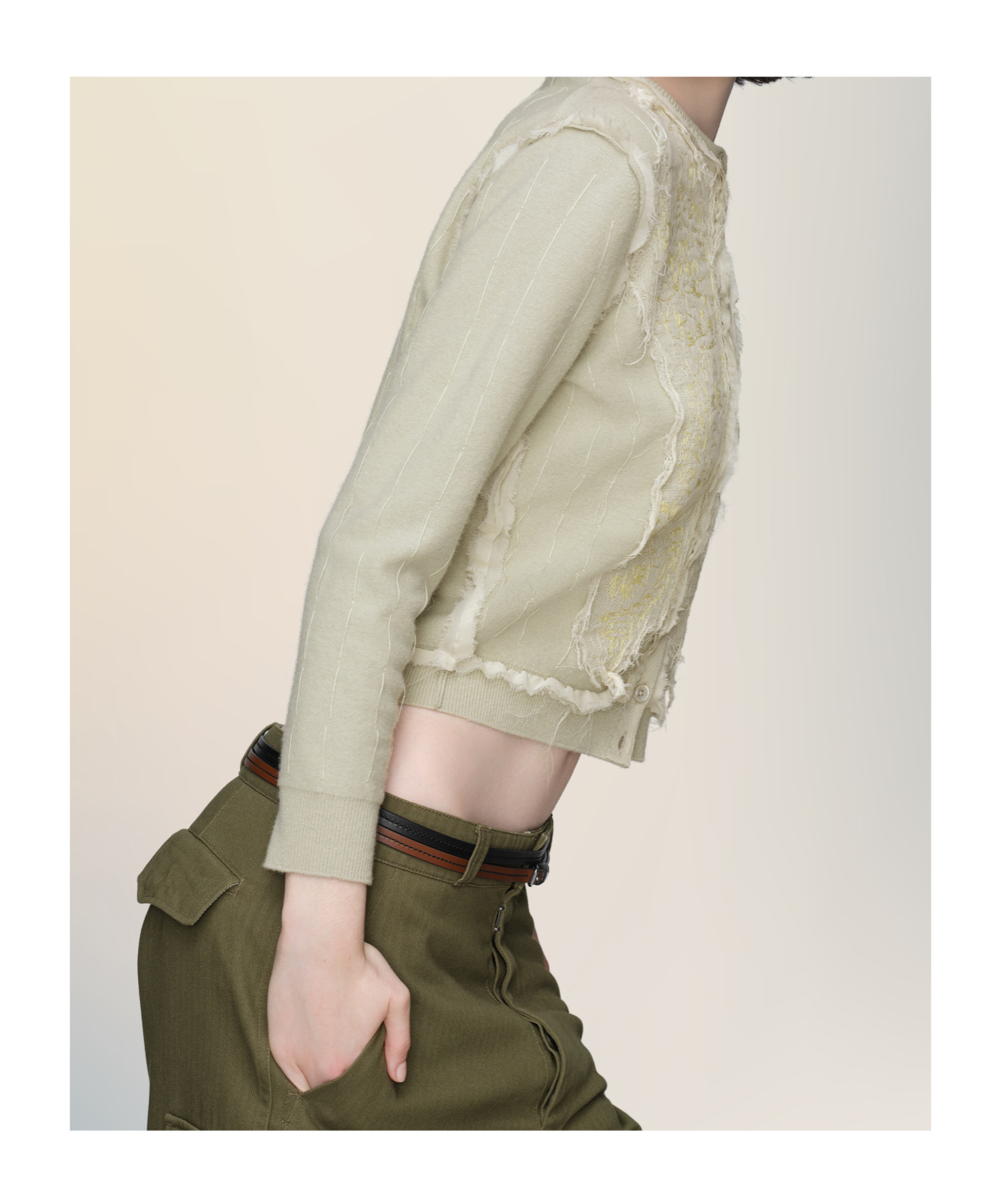 Maison Margiela Frayed Cardigan In Neutral