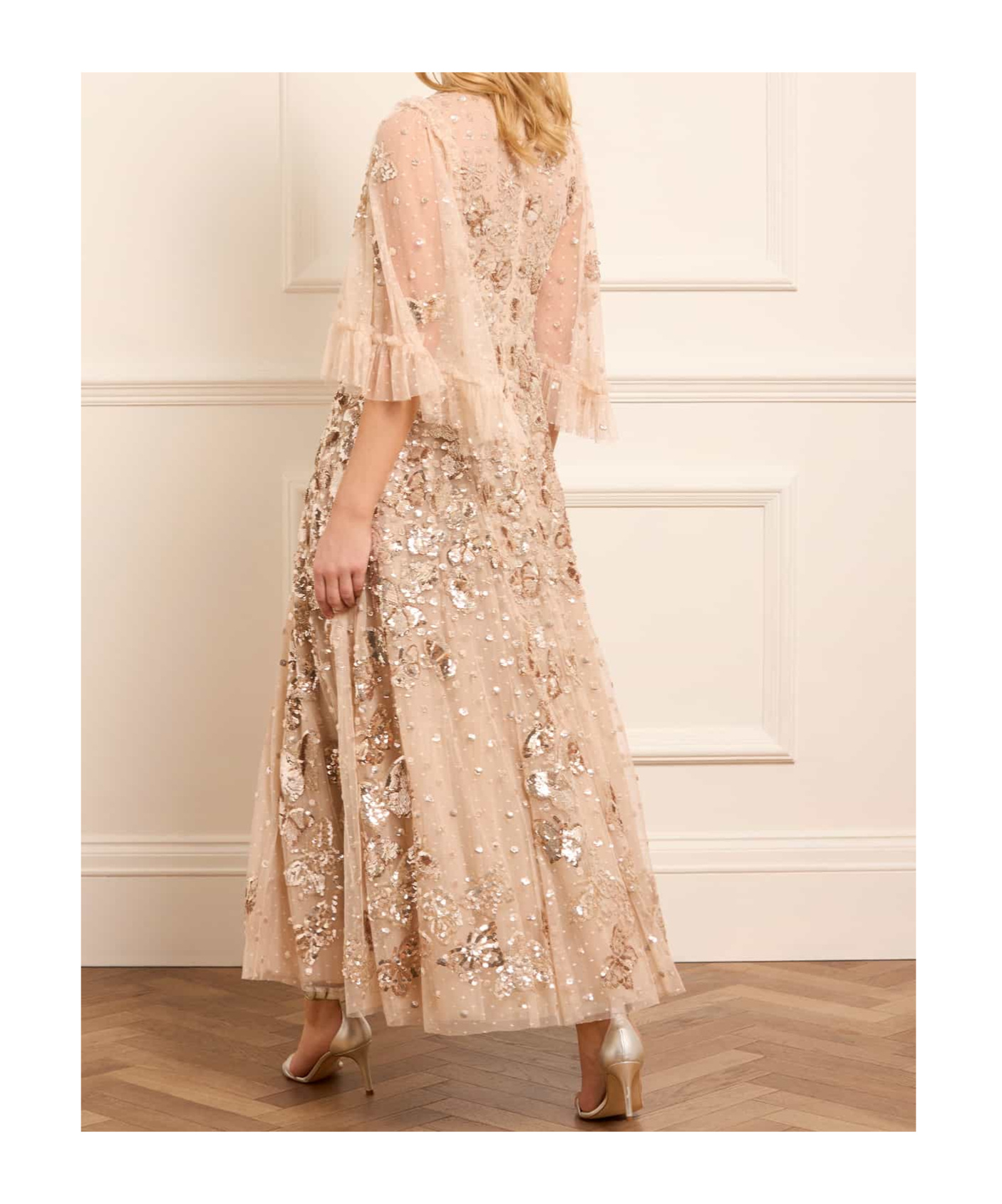 Needle & Thread Sequin-embellished Midi Dress In Neutral