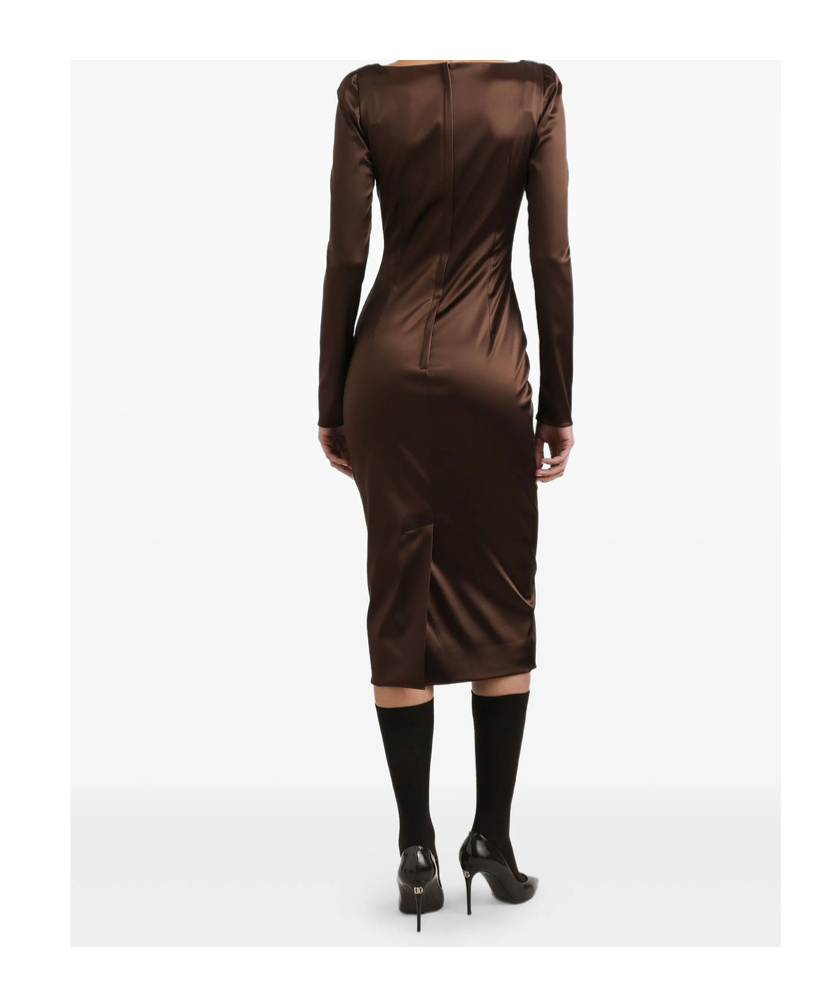 Dolce & Gabbana Long Sleeve Midi Dress With Animal Print Detail In Gold