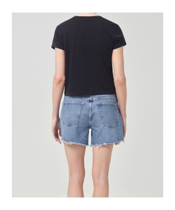 Agolde Distressed Buttoned Denim Shorts In Blue