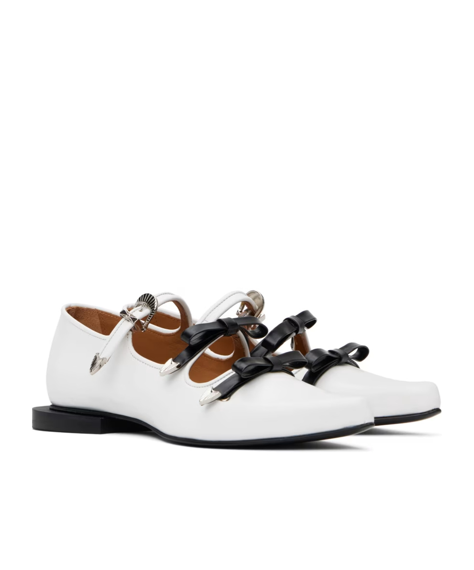 Toga White Mary Jane Ballerina Flats In White