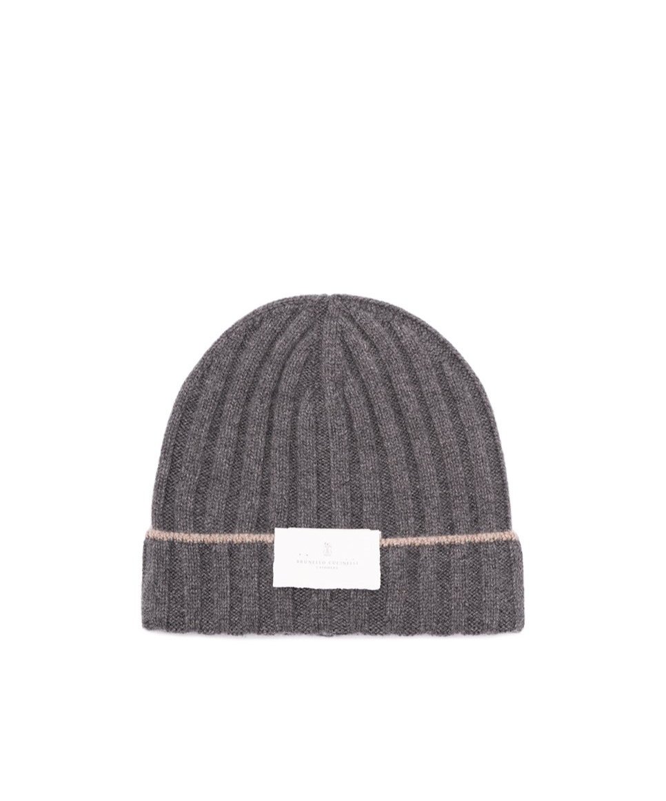 Brunello Cucinelli Men Cashmere Rib Knit Beanie In Gray