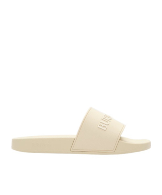 Burberry Logo Slides In Sesame White/dove Beige