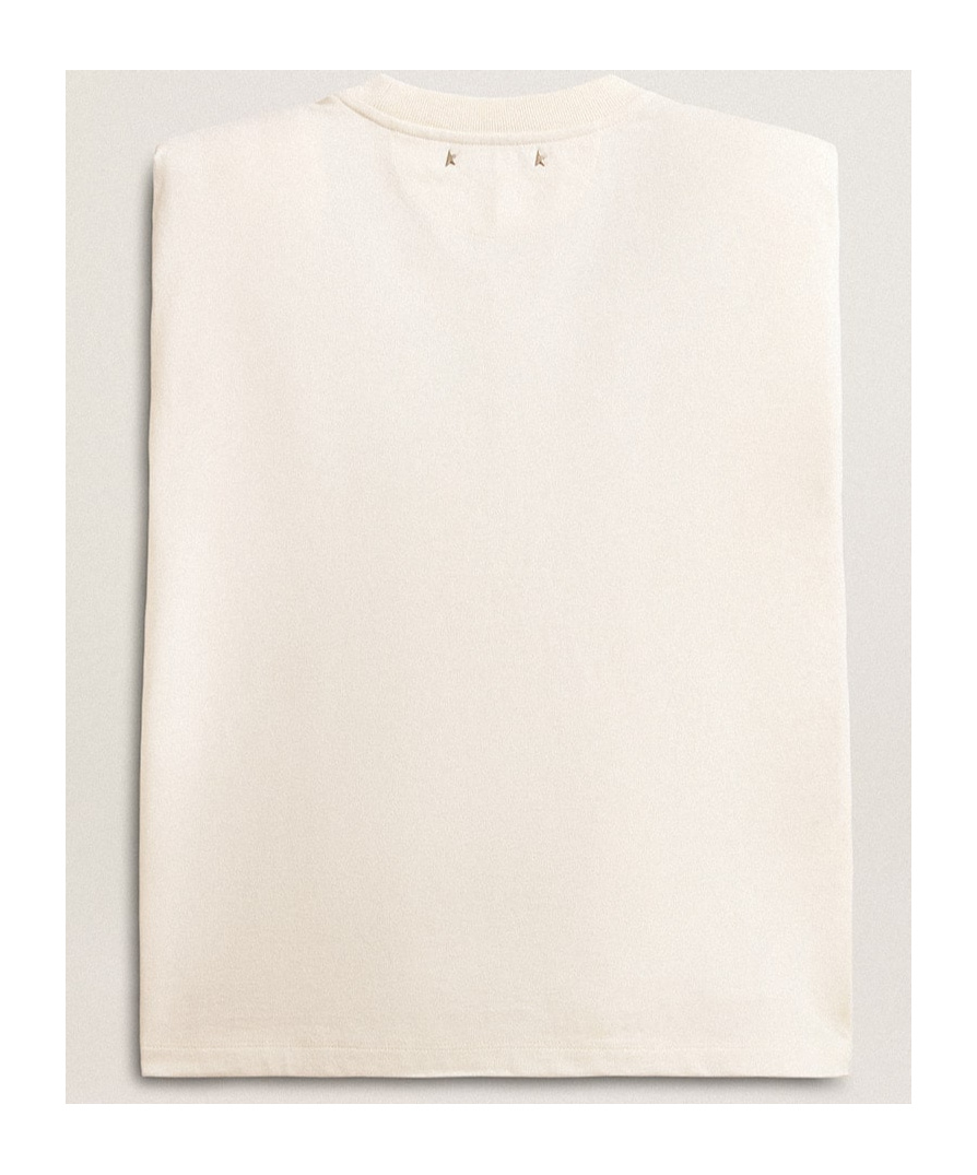 Golden Goose Aged White Sleeveless T-shirt Embellished With Crystals In White