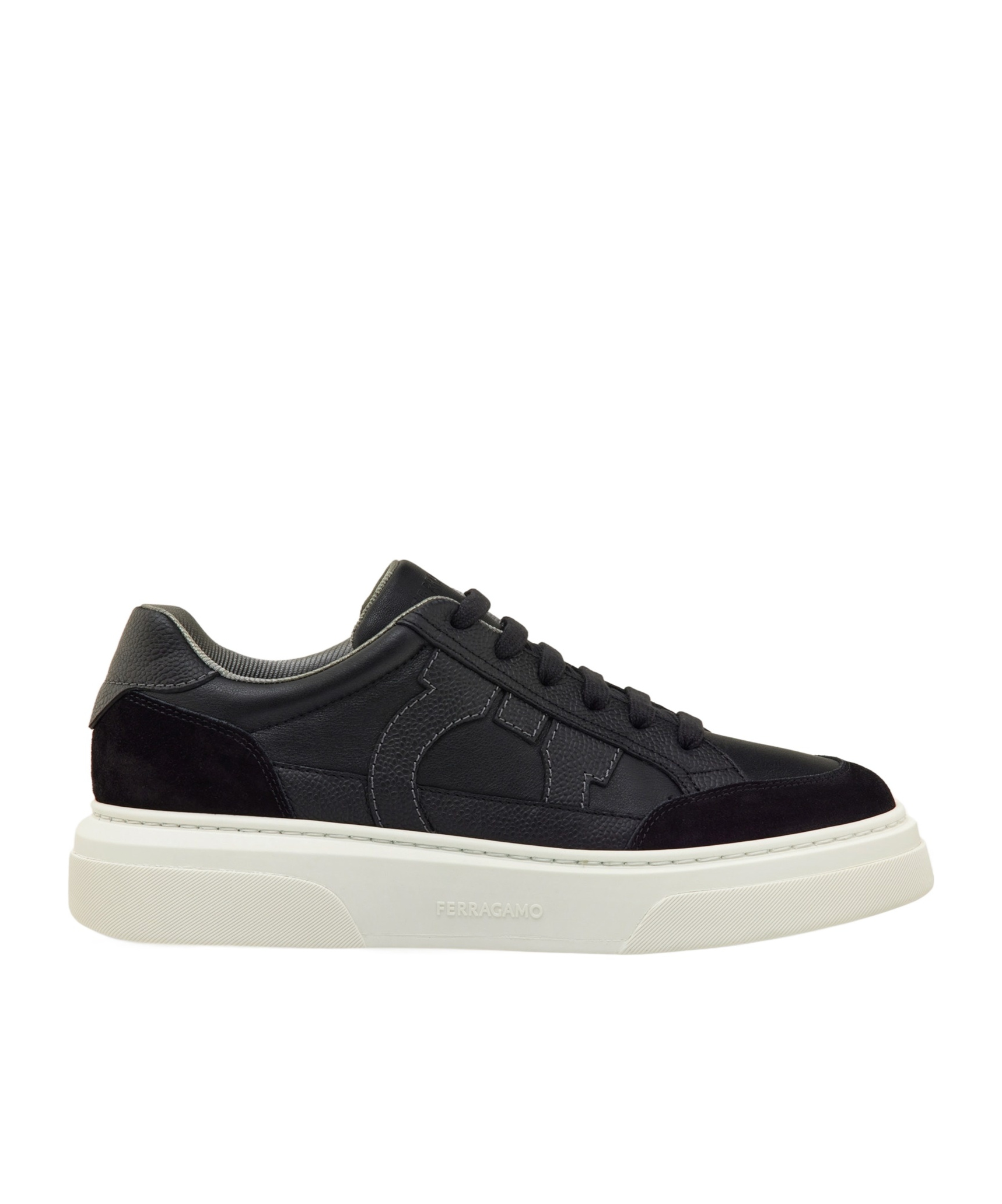 Ferragamo Low Top Sneaker With Gancini Ornament In Black