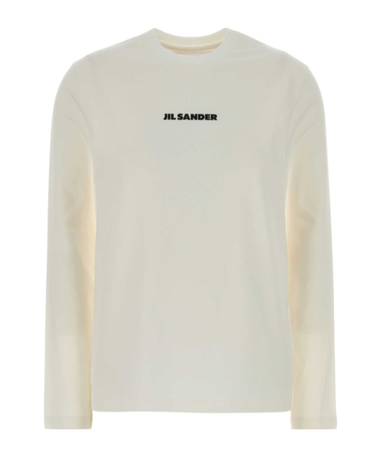 Jil Sander Crew Neck Long Sleeve Boxy Fit Printed Logo Sweatshirt In White