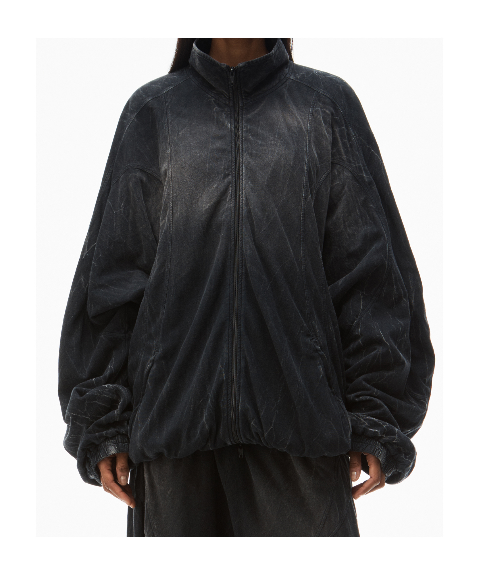 Alexander Wang Pleated Motorcycle Jacket In Black