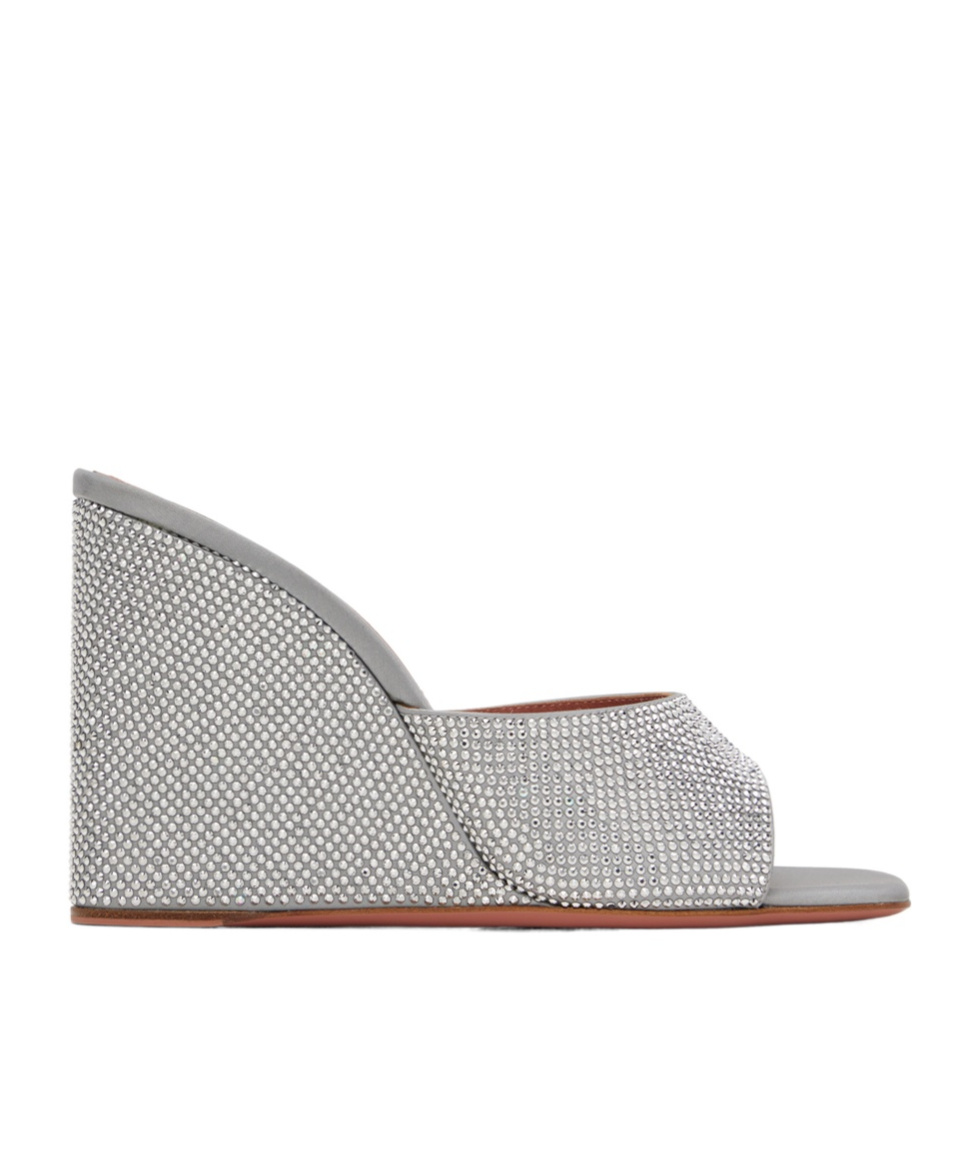Amina Muaddi Sandals With Embellished Heels In Gray