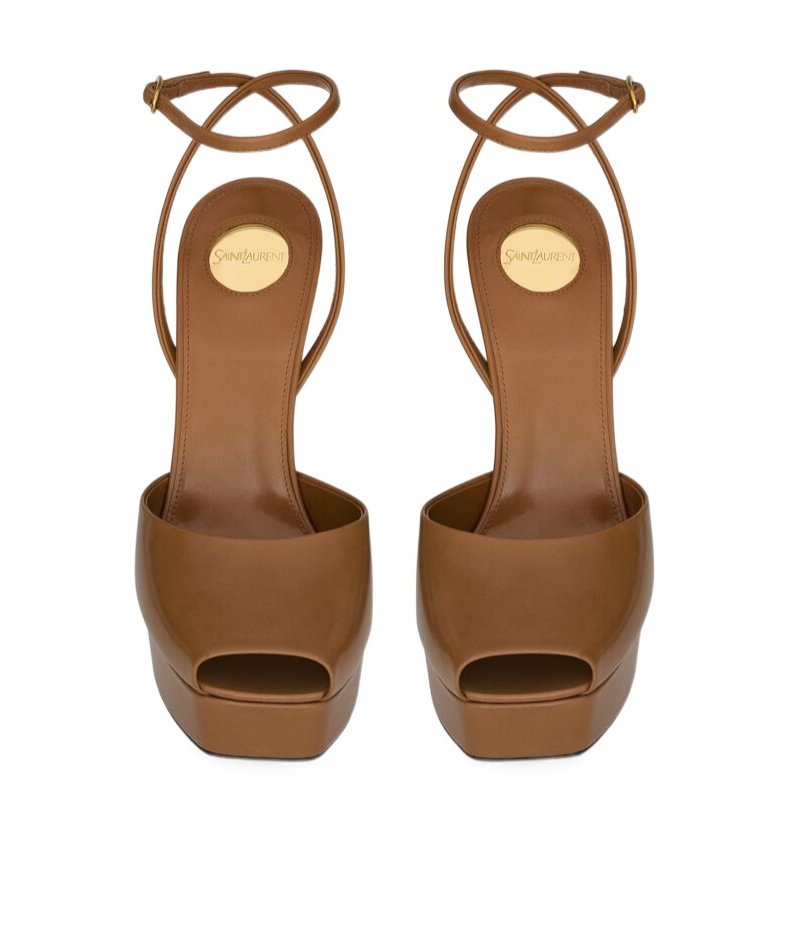 Saint Laurent La Scandale Platform Sandals In Smooth Leather In Brown