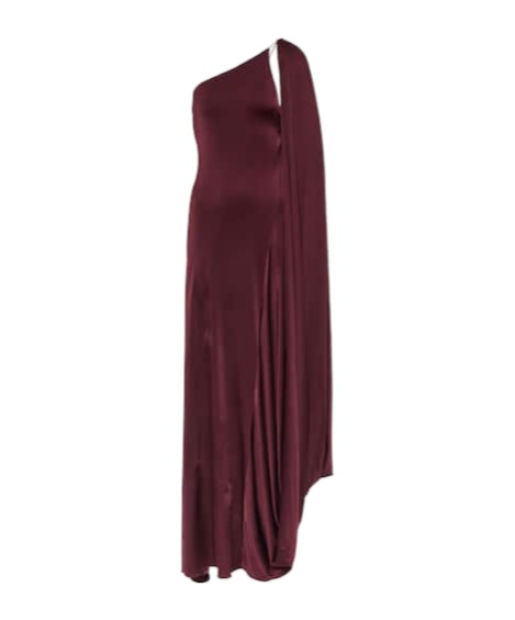 Stella Mccartney Caped One-shoulder Satin Gown In Burgundy
