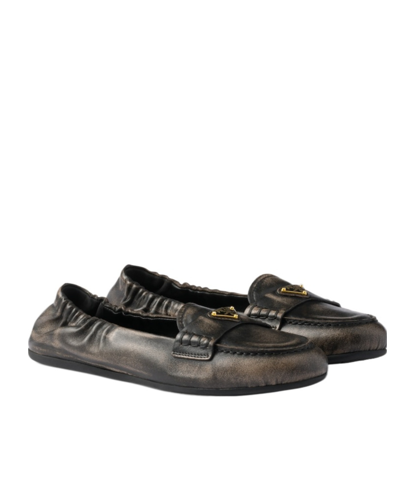 Prada Vintage-effect Nappa Leather Loafers In Black