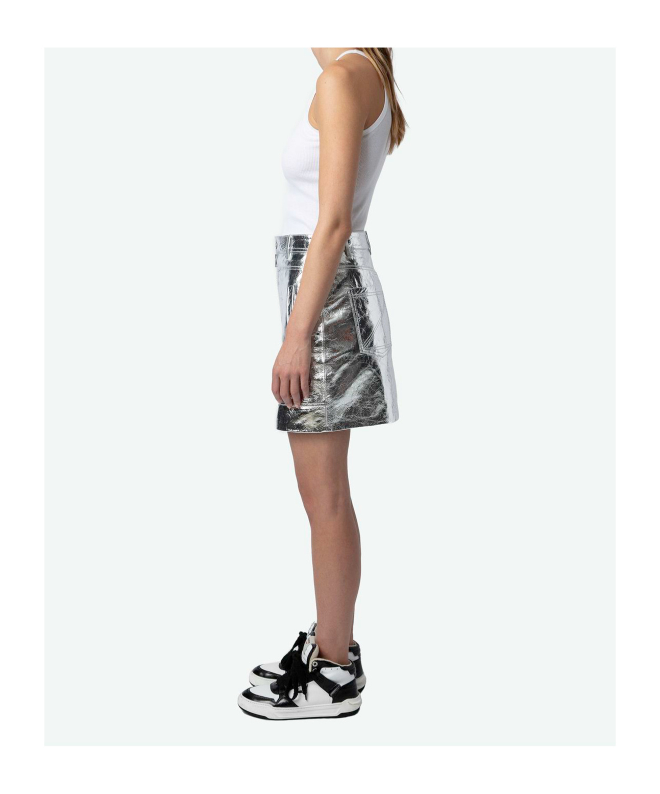 Zadig & Voltaire Jinette Leather Mini Skirt In White