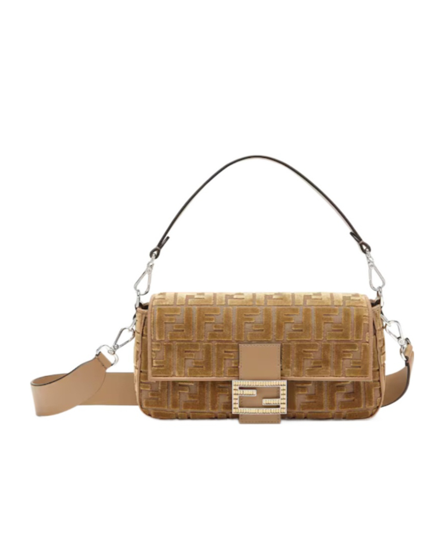 Fendi Cappuccino-coloured Jacquard Ff Velvet Bag In Brown