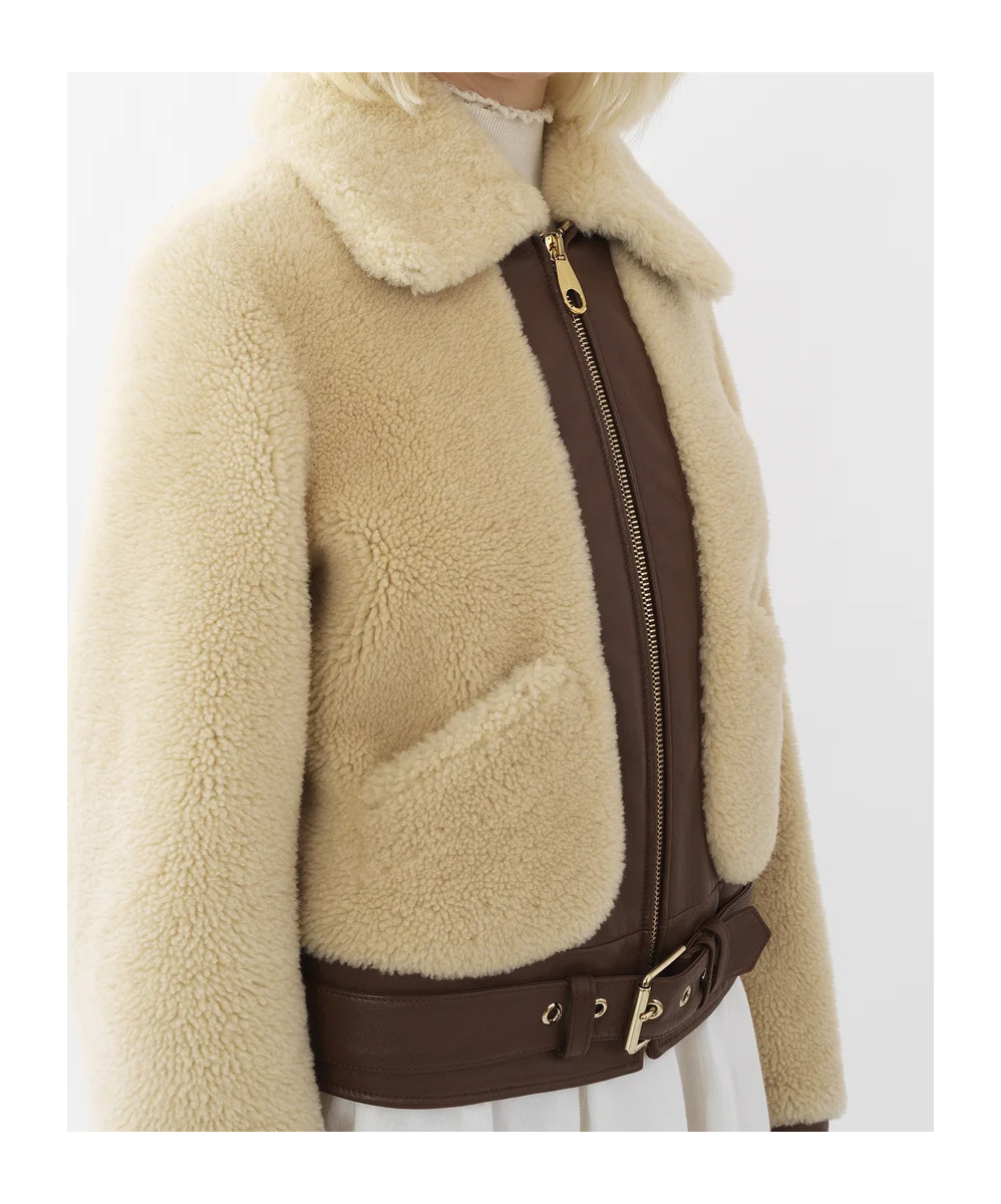 Chloé Shearling Leather Jacket In Nude