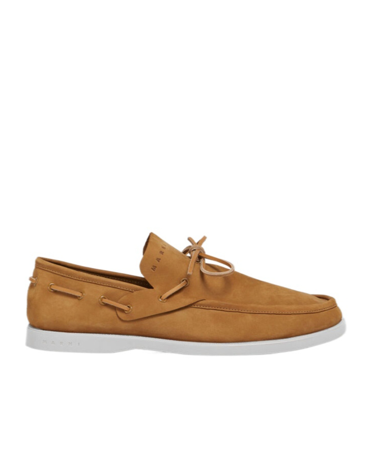 Marni Leather Loafers With Rubber Outsole And Piping In Brown